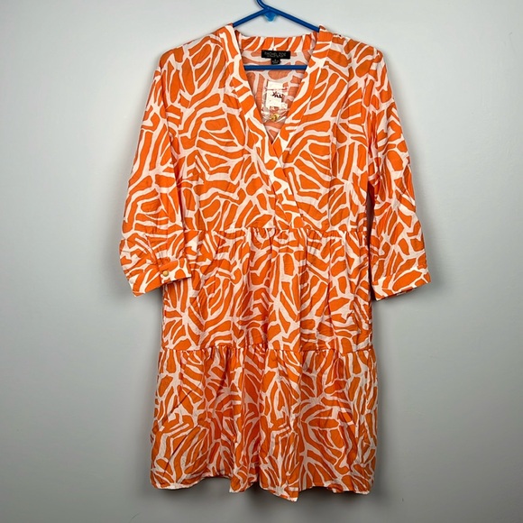 Rachel Zoe orange & white NWT faux wrap lightweight dress size small - Picture 1 of 13